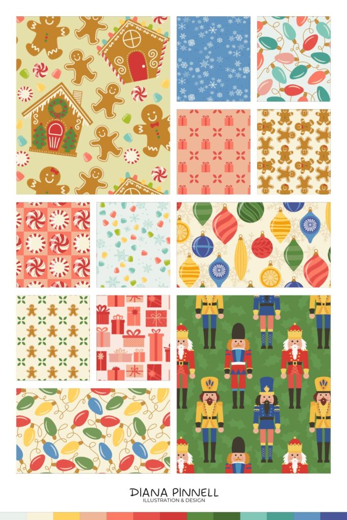 Christmas Collection Sell Sheet which includes twelve different surface design patterns