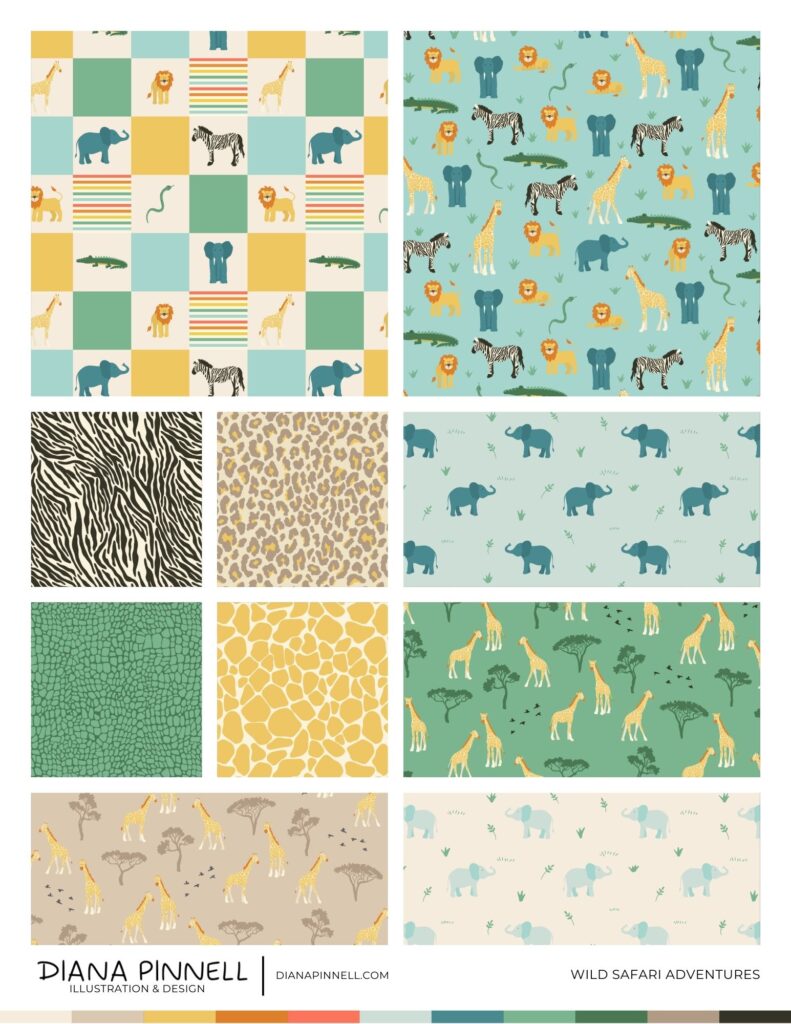 Sell sheet of the entire Wild Safari Adventure featuring ten designs.